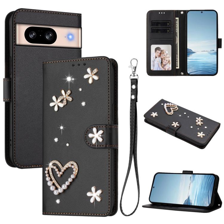 ZS01 Double-Layer Heart Floral Vegan Leather Phone Case with Wrist Strap, For Google Pixel 10a, For Google Pixel 10 Pro XL 5G, For Google Pixel 10 5G Global, For Google Pixel 9a, For Google Pixel 8a, For Google Pixel 8 Pro, For Google Pixel 8          ...