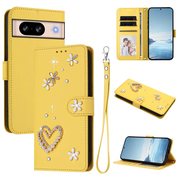 ZS01 Double-Layer Heart Floral Vegan Leather Phone Case with Wrist Strap, For Google Pixel 10a, For Google Pixel 10 Pro XL 5G, For Google Pixel 10 5G Global, For Google Pixel 9a, For Google Pixel 8a, For Google Pixel 8 Pro, For Google Pixel 8          ...
