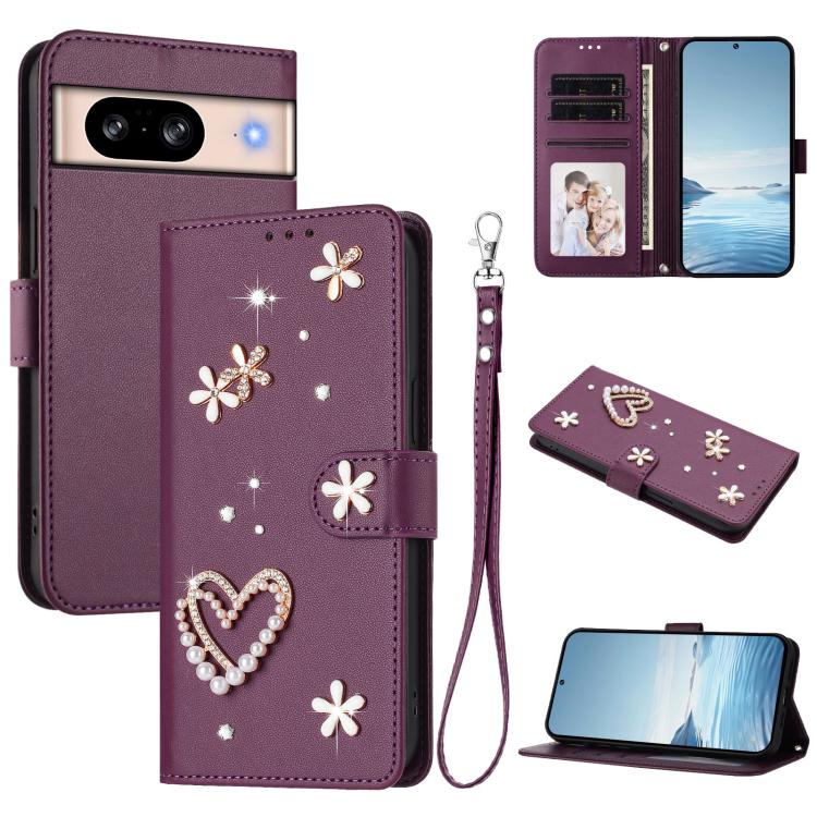 ZS01 Double-Layer Heart Floral Vegan Leather Phone Case with Wrist Strap, For Google Pixel 10a, For Google Pixel 10 Pro XL 5G, For Google Pixel 10 5G Global, For Google Pixel 9a, For Google Pixel 8a, For Google Pixel 8 Pro, For Google Pixel 8          ...