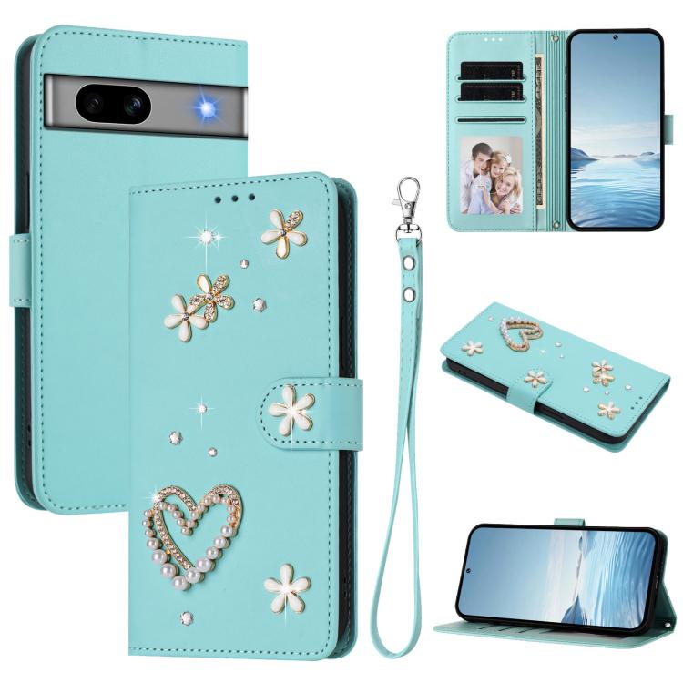 ZS01 Double-Layer Heart Floral Vegan Leather Phone Case with Wrist Strap, For Google Pixel 10a, For Google Pixel 10 Pro XL 5G, For Google Pixel 10 5G Global, For Google Pixel 9a, For Google Pixel 8a, For Google Pixel 8 Pro, For Google Pixel 8          ...
