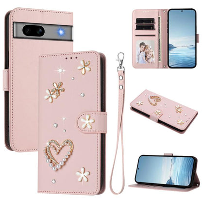 ZS01 Double-Layer Heart Floral Vegan Leather Phone Case with Wrist Strap, For Google Pixel 10a, For Google Pixel 10 Pro XL 5G, For Google Pixel 10 5G Global, For Google Pixel 9a, For Google Pixel 8a, For Google Pixel 8 Pro, For Google Pixel 8          ...