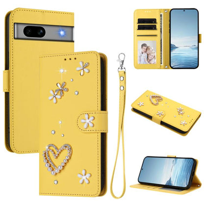ZS01 Double-Layer Heart Floral Vegan Leather Phone Case with Wrist Strap, For Google Pixel 10a, For Google Pixel 10 Pro XL 5G, For Google Pixel 10 5G Global, For Google Pixel 9a, For Google Pixel 8a, For Google Pixel 8 Pro, For Google Pixel 8          ...