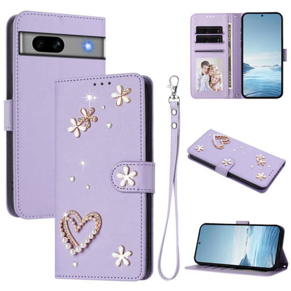 ZS01 Double-Layer Heart Floral Vegan Leather Phone Case with Wrist Strap, For Google Pixel 10a, For Google Pixel 10 Pro XL 5G, For Google Pixel 10 5G Global, For Google Pixel 9a, For Google Pixel 8a, For Google Pixel 8 Pro, For Google Pixel 8          ...