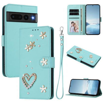 ZS01 Double-Layer Heart Floral Vegan Leather Phone Case with Wrist Strap, For Google Pixel 10a, For Google Pixel 10 Pro XL 5G, For Google Pixel 10 5G Global, For Google Pixel 9a, For Google Pixel 8a, For Google Pixel 8 Pro, For Google Pixel 8          ...
