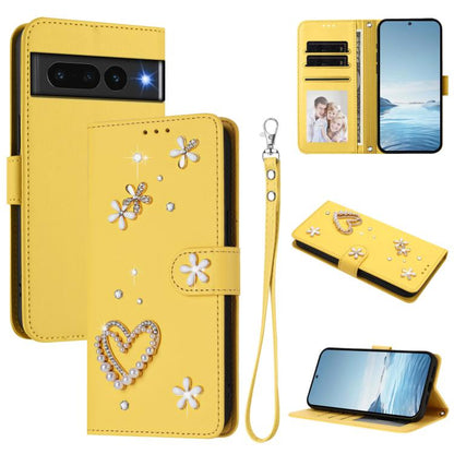 ZS01 Double-Layer Heart Floral Vegan Leather Phone Case with Wrist Strap, For Google Pixel 10a, For Google Pixel 10 Pro XL 5G, For Google Pixel 10 5G Global, For Google Pixel 9a, For Google Pixel 8a, For Google Pixel 8 Pro, For Google Pixel 8          ...