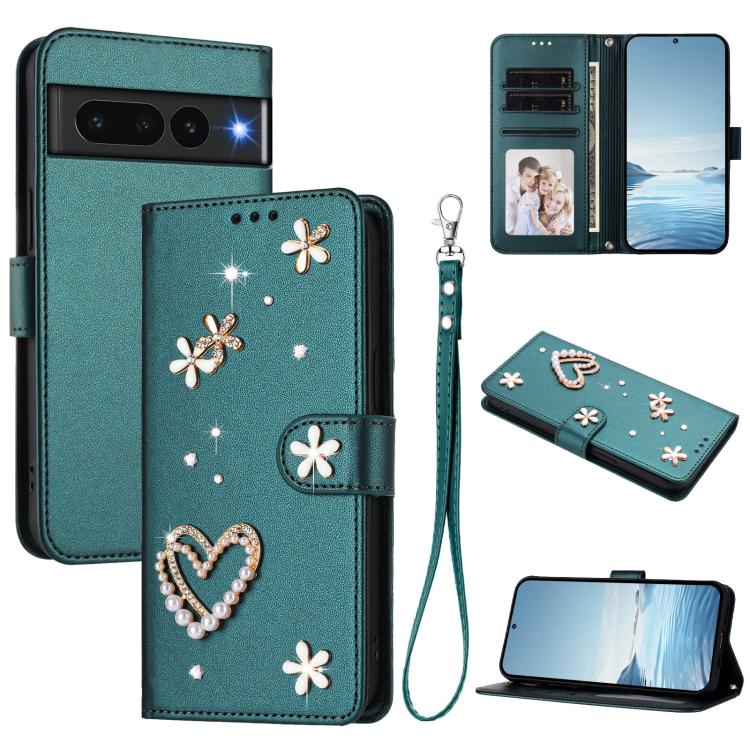 ZS01 Double-Layer Heart Floral Vegan Leather Phone Case with Wrist Strap, For Google Pixel 10a, For Google Pixel 10 Pro XL 5G, For Google Pixel 10 5G Global, For Google Pixel 9a, For Google Pixel 8a, For Google Pixel 8 Pro, For Google Pixel 8          ...