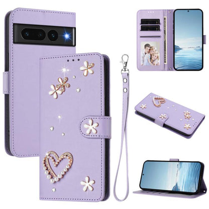 ZS01 Double-Layer Heart Floral Vegan Leather Phone Case with Wrist Strap, For Google Pixel 10a, For Google Pixel 10 Pro XL 5G, For Google Pixel 10 5G Global, For Google Pixel 9a, For Google Pixel 8a, For Google Pixel 8 Pro, For Google Pixel 8          ...