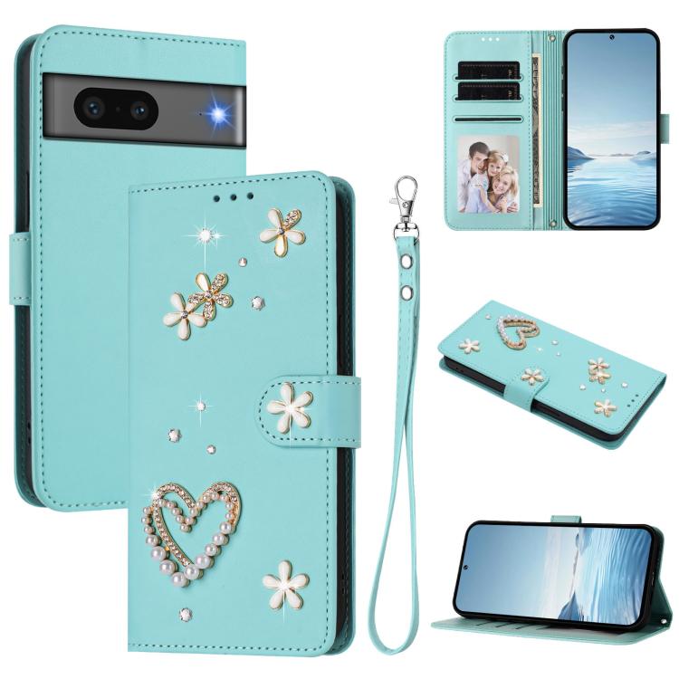 ZS01 Double-Layer Heart Floral Vegan Leather Phone Case with Wrist Strap, For Google Pixel 10a, For Google Pixel 10 Pro XL 5G, For Google Pixel 10 5G Global, For Google Pixel 9a, For Google Pixel 8a, For Google Pixel 8 Pro, For Google Pixel 8          ...