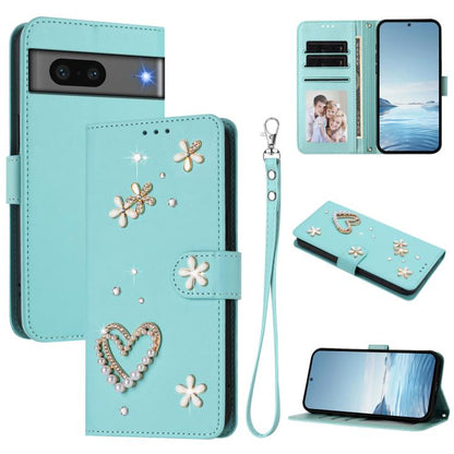 ZS01 Double-Layer Heart Floral Vegan Leather Phone Case with Wrist Strap, For Google Pixel 10a, For Google Pixel 10 Pro XL 5G, For Google Pixel 10 5G Global, For Google Pixel 9a, For Google Pixel 8a, For Google Pixel 8 Pro, For Google Pixel 8          ...