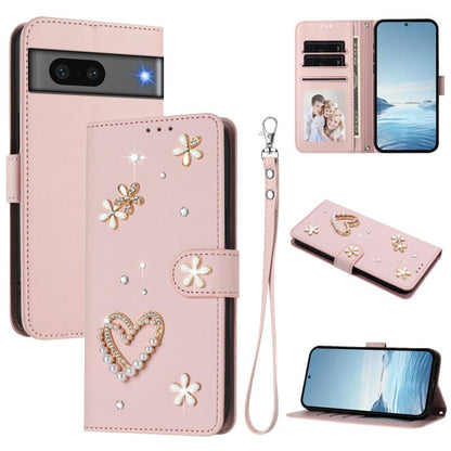 ZS01 Double-Layer Heart Floral Vegan Leather Phone Case with Wrist Strap, For Google Pixel 10a, For Google Pixel 10 Pro XL 5G, For Google Pixel 10 5G Global, For Google Pixel 9a, For Google Pixel 8a, For Google Pixel 8 Pro, For Google Pixel 8          ...