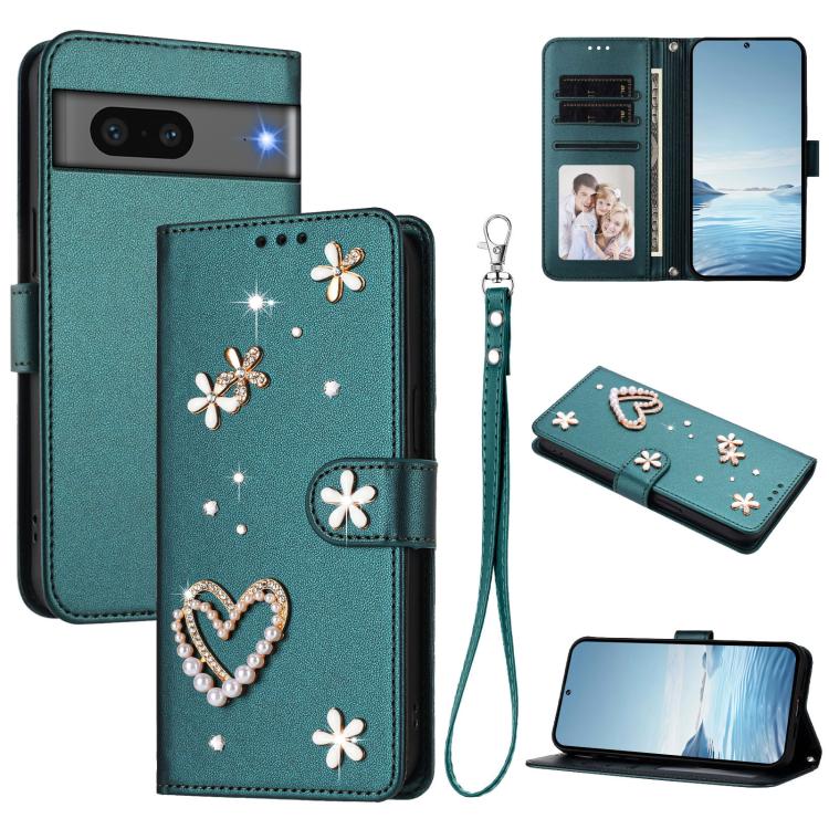 ZS01 Double-Layer Heart Floral Vegan Leather Phone Case with Wrist Strap, For Google Pixel 10a, For Google Pixel 10 Pro XL 5G, For Google Pixel 10 5G Global, For Google Pixel 9a, For Google Pixel 8a, For Google Pixel 8 Pro, For Google Pixel 8          ...