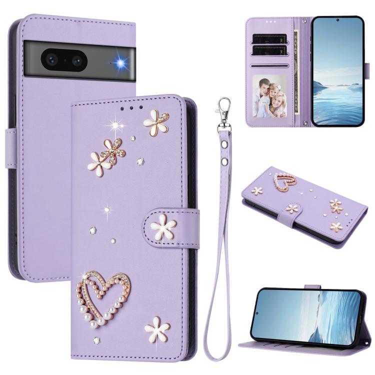 ZS01 Double-Layer Heart Floral Vegan Leather Phone Case with Wrist Strap, For Google Pixel 10a, For Google Pixel 10 Pro XL 5G, For Google Pixel 10 5G Global, For Google Pixel 9a, For Google Pixel 8a, For Google Pixel 8 Pro, For Google Pixel 8          ...