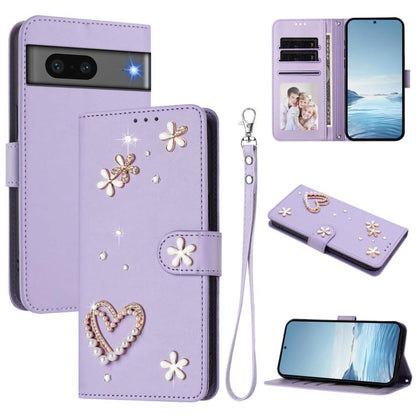 ZS01 Double-Layer Heart Floral Vegan Leather Phone Case with Wrist Strap, For Google Pixel 10a, For Google Pixel 10 Pro XL 5G, For Google Pixel 10 5G Global, For Google Pixel 9a, For Google Pixel 8a, For Google Pixel 8 Pro, For Google Pixel 8          ...