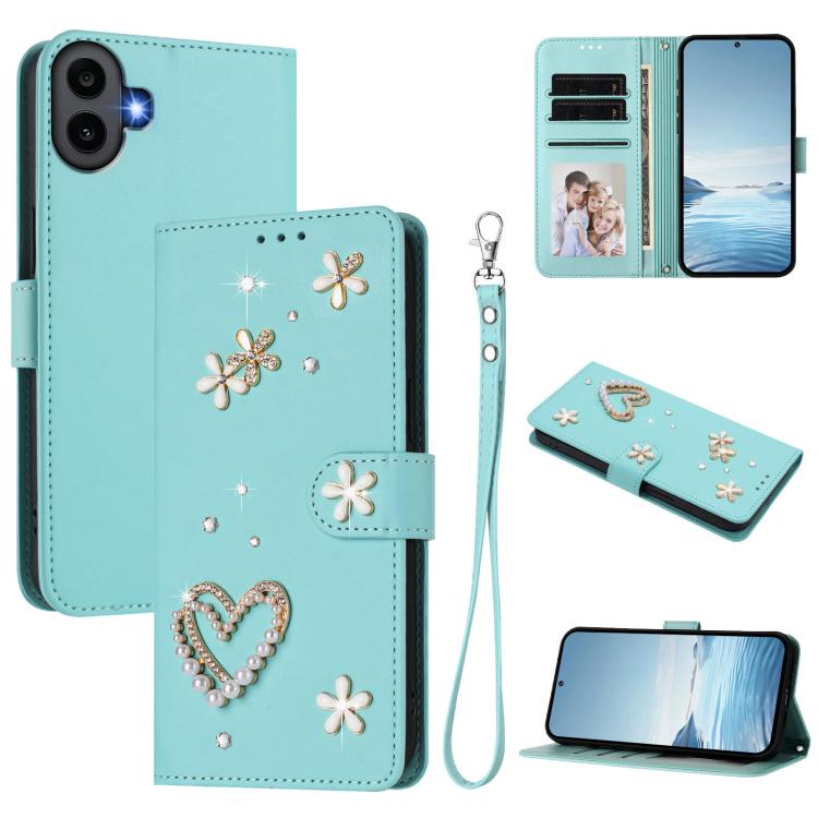 ZS01 Double-Layer Heart Floral Vegan Leather Phone Case with Wrist Strap, For Nothing Phone 3a Lite, For Nothing Phone 3, For Nothing CMF Phone 2 Pro, For Nothing Phone 3a, For Nothing Phone 3a Pro, For Nothing CMF Phone 1, For Nothing Phone 2a