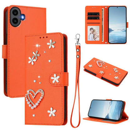 ZS01 Double-Layer Heart Floral Vegan Leather Phone Case with Wrist Strap, For Nothing Phone 3a Lite, For Nothing Phone 3, For Nothing CMF Phone 2 Pro, For Nothing Phone 3a, For Nothing Phone 3a Pro, For Nothing CMF Phone 1, For Nothing Phone 2a