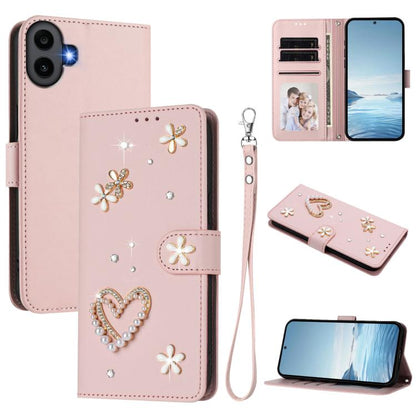 ZS01 Double-Layer Heart Floral Vegan Leather Phone Case with Wrist Strap, For Nothing Phone 3a Lite, For Nothing Phone 3, For Nothing CMF Phone 2 Pro, For Nothing Phone 3a, For Nothing Phone 3a Pro, For Nothing CMF Phone 1, For Nothing Phone 2a