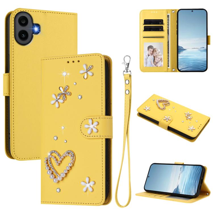 ZS01 Double-Layer Heart Floral Vegan Leather Phone Case with Wrist Strap, For Nothing Phone 3a Lite, For Nothing Phone 3, For Nothing CMF Phone 2 Pro, For Nothing Phone 3a, For Nothing Phone 3a Pro, For Nothing CMF Phone 1, For Nothing Phone 2a