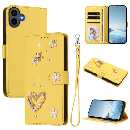 ZS01 Double-Layer Heart Floral Vegan Leather Phone Case with Wrist Strap, For Nothing Phone 3a Lite, For Nothing Phone 3, For Nothing CMF Phone 2 Pro, For Nothing Phone 3a, For Nothing Phone 3a Pro, For Nothing CMF Phone 1, For Nothing Phone 2a