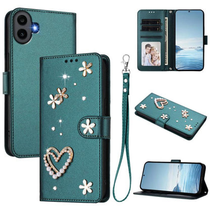 ZS01 Double-Layer Heart Floral Vegan Leather Phone Case with Wrist Strap, For Nothing Phone 3a Lite, For Nothing Phone 3, For Nothing CMF Phone 2 Pro, For Nothing Phone 3a, For Nothing Phone 3a Pro, For Nothing CMF Phone 1, For Nothing Phone 2a
