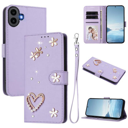ZS01 Double-Layer Heart Floral Vegan Leather Phone Case with Wrist Strap, For Nothing Phone 3a Lite, For Nothing Phone 3, For Nothing CMF Phone 2 Pro, For Nothing Phone 3a, For Nothing Phone 3a Pro, For Nothing CMF Phone 1, For Nothing Phone 2a