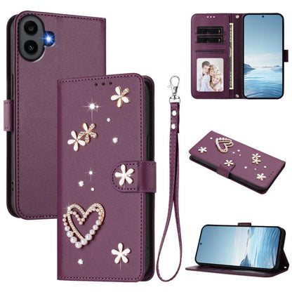 ZS01 Double-Layer Heart Floral Vegan Leather Phone Case with Wrist Strap, For Nothing Phone 3a Lite, For Nothing Phone 3, For Nothing CMF Phone 2 Pro, For Nothing Phone 3a, For Nothing Phone 3a Pro, For Nothing CMF Phone 1, For Nothing Phone 2a