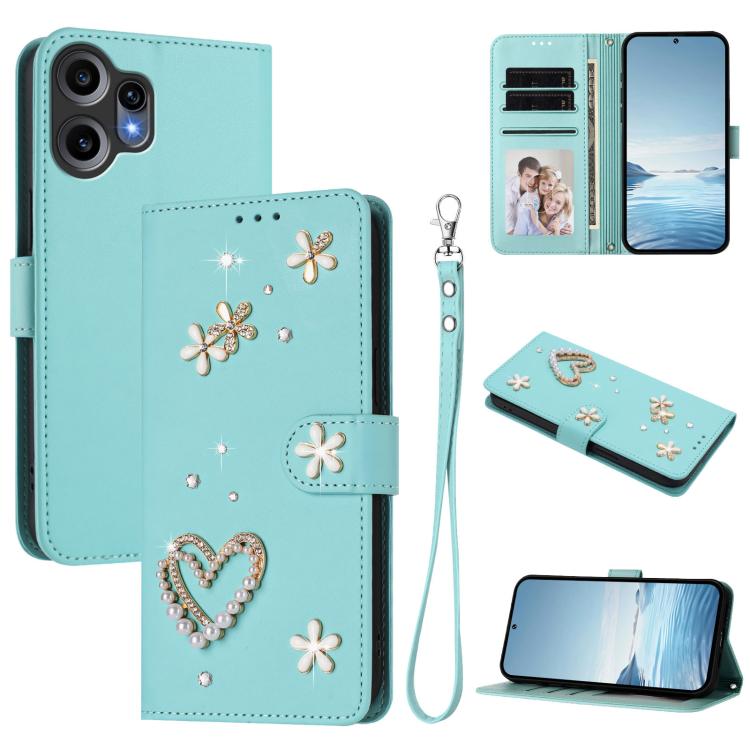 ZS01 Double-Layer Heart Floral Vegan Leather Phone Case with Wrist Strap, For Nothing Phone 3a Lite, For Nothing Phone 3, For Nothing CMF Phone 2 Pro, For Nothing Phone 3a, For Nothing Phone 3a Pro, For Nothing CMF Phone 1, For Nothing Phone 2a