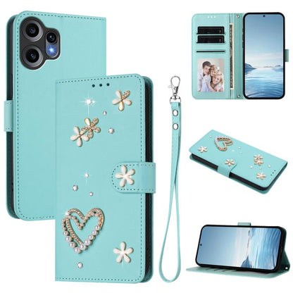 ZS01 Double-Layer Heart Floral Vegan Leather Phone Case with Wrist Strap, For Nothing Phone 3a Lite, For Nothing Phone 3, For Nothing CMF Phone 2 Pro, For Nothing Phone 3a, For Nothing Phone 3a Pro, For Nothing CMF Phone 1, For Nothing Phone 2a