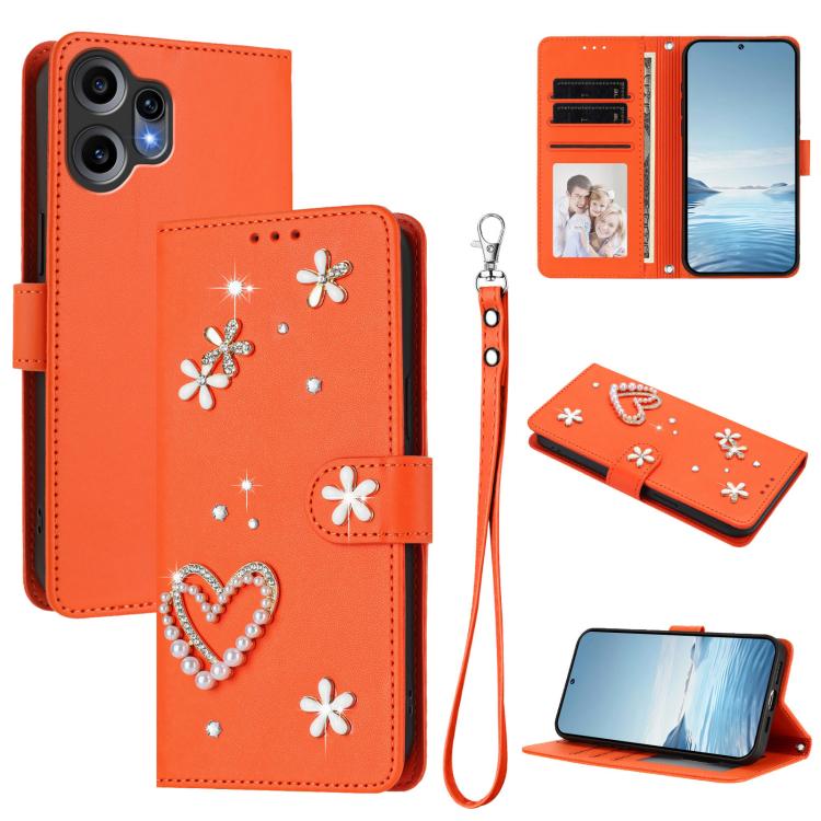 ZS01 Double-Layer Heart Floral Vegan Leather Phone Case with Wrist Strap, For Nothing Phone 3a Lite, For Nothing Phone 3, For Nothing CMF Phone 2 Pro, For Nothing Phone 3a, For Nothing Phone 3a Pro, For Nothing CMF Phone 1, For Nothing Phone 2a