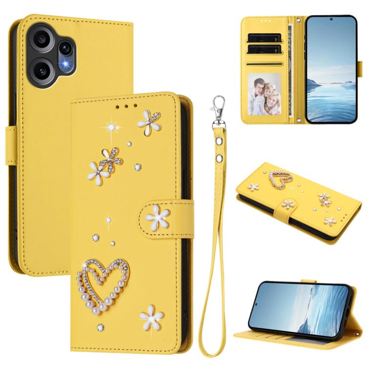 ZS01 Double-Layer Heart Floral Vegan Leather Phone Case with Wrist Strap, For Nothing Phone 3a Lite, For Nothing Phone 3, For Nothing CMF Phone 2 Pro, For Nothing Phone 3a, For Nothing Phone 3a Pro, For Nothing CMF Phone 1, For Nothing Phone 2a