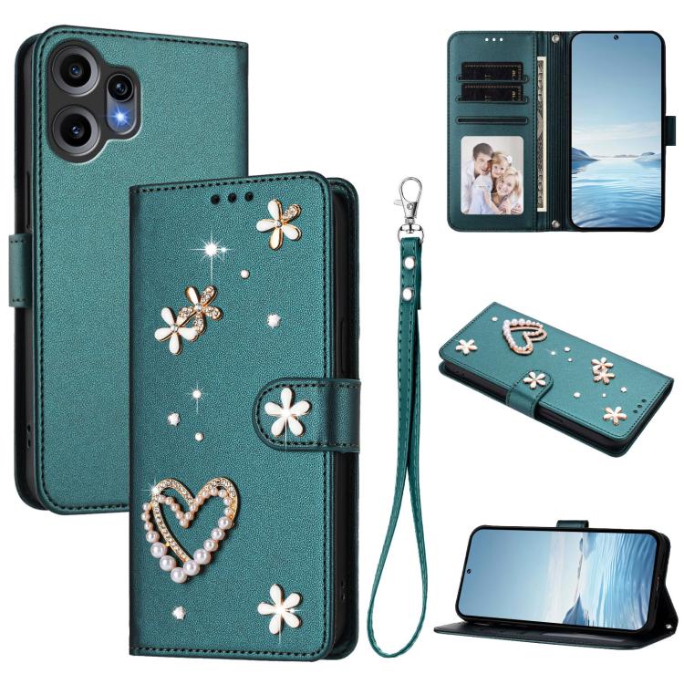 ZS01 Double-Layer Heart Floral Vegan Leather Phone Case with Wrist Strap, For Nothing Phone 3a Lite, For Nothing Phone 3, For Nothing CMF Phone 2 Pro, For Nothing Phone 3a, For Nothing Phone 3a Pro, For Nothing CMF Phone 1, For Nothing Phone 2a