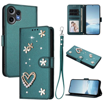 ZS01 Double-Layer Heart Floral Vegan Leather Phone Case with Wrist Strap, For Nothing Phone 3a Lite, For Nothing Phone 3, For Nothing CMF Phone 2 Pro, For Nothing Phone 3a, For Nothing Phone 3a Pro, For Nothing CMF Phone 1, For Nothing Phone 2a