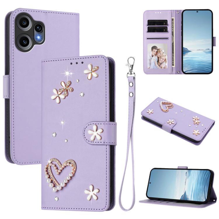 ZS01 Double-Layer Heart Floral Vegan Leather Phone Case with Wrist Strap, For Nothing Phone 3a Lite, For Nothing Phone 3, For Nothing CMF Phone 2 Pro, For Nothing Phone 3a, For Nothing Phone 3a Pro, For Nothing CMF Phone 1, For Nothing Phone 2a