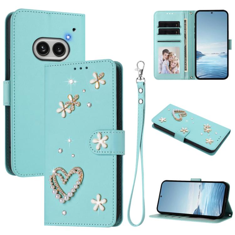 ZS01 Double-Layer Heart Floral Vegan Leather Phone Case with Wrist Strap, For Nothing Phone 3a Lite, For Nothing Phone 3, For Nothing CMF Phone 2 Pro, For Nothing Phone 3a, For Nothing Phone 3a Pro, For Nothing CMF Phone 1, For Nothing Phone 2a