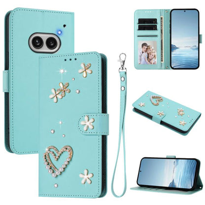 ZS01 Double-Layer Heart Floral Vegan Leather Phone Case with Wrist Strap, For Nothing Phone 3a Lite, For Nothing Phone 3, For Nothing CMF Phone 2 Pro, For Nothing Phone 3a, For Nothing Phone 3a Pro, For Nothing CMF Phone 1, For Nothing Phone 2a