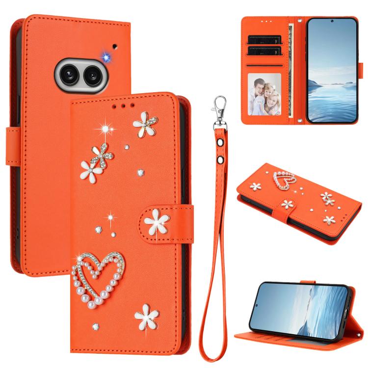 ZS01 Double-Layer Heart Floral Vegan Leather Phone Case with Wrist Strap, For Nothing Phone 3a Lite, For Nothing Phone 3, For Nothing CMF Phone 2 Pro, For Nothing Phone 3a, For Nothing Phone 3a Pro, For Nothing CMF Phone 1, For Nothing Phone 2a