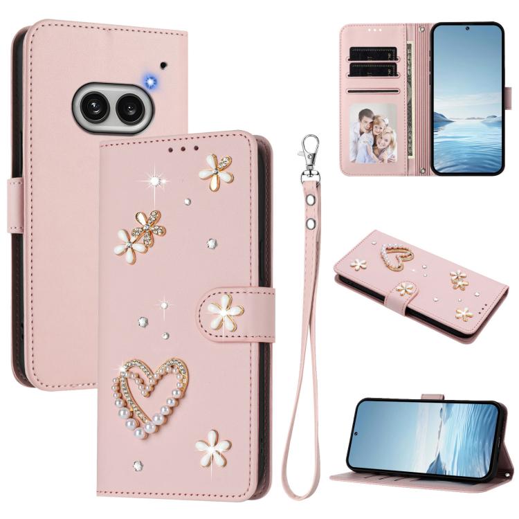 ZS01 Double-Layer Heart Floral Vegan Leather Phone Case with Wrist Strap, For Nothing Phone 3a Lite, For Nothing Phone 3, For Nothing CMF Phone 2 Pro, For Nothing Phone 3a, For Nothing Phone 3a Pro, For Nothing CMF Phone 1, For Nothing Phone 2a
