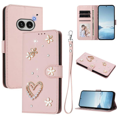ZS01 Double-Layer Heart Floral Vegan Leather Phone Case with Wrist Strap, For Nothing Phone 3a Lite, For Nothing Phone 3, For Nothing CMF Phone 2 Pro, For Nothing Phone 3a, For Nothing Phone 3a Pro, For Nothing CMF Phone 1, For Nothing Phone 2a