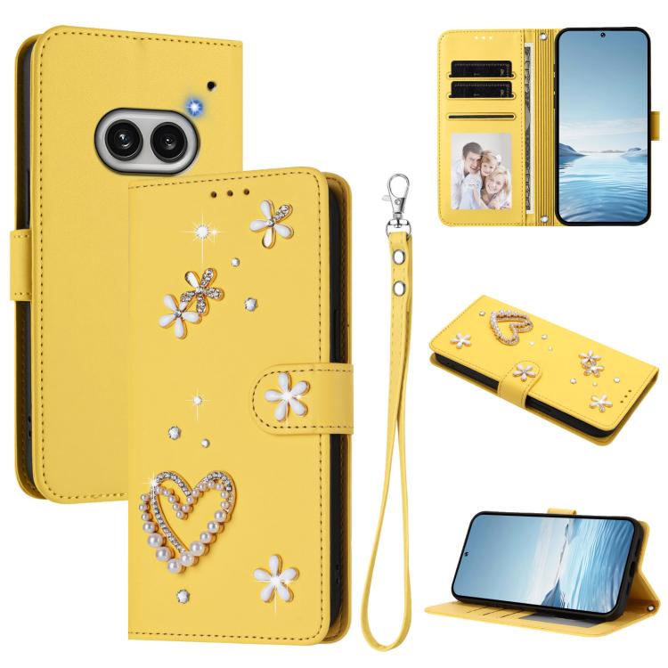 ZS01 Double-Layer Heart Floral Vegan Leather Phone Case with Wrist Strap, For Nothing Phone 3a Lite, For Nothing Phone 3, For Nothing CMF Phone 2 Pro, For Nothing Phone 3a, For Nothing Phone 3a Pro, For Nothing CMF Phone 1, For Nothing Phone 2a