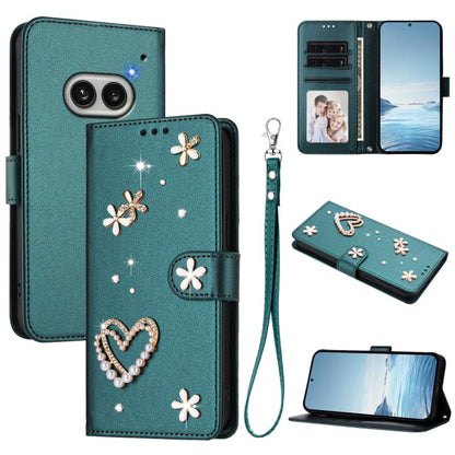 ZS01 Double-Layer Heart Floral Vegan Leather Phone Case with Wrist Strap, For Nothing Phone 3a Lite, For Nothing Phone 3, For Nothing CMF Phone 2 Pro, For Nothing Phone 3a, For Nothing Phone 3a Pro, For Nothing CMF Phone 1, For Nothing Phone 2a