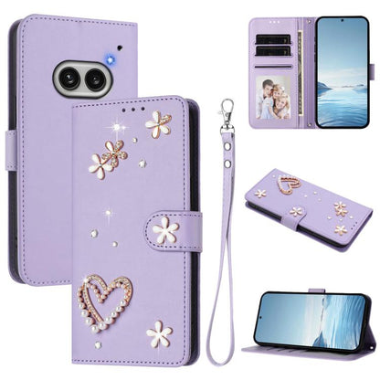 ZS01 Double-Layer Heart Floral Vegan Leather Phone Case with Wrist Strap, For Nothing Phone 3a Lite, For Nothing Phone 3, For Nothing CMF Phone 2 Pro, For Nothing Phone 3a, For Nothing Phone 3a Pro, For Nothing CMF Phone 1, For Nothing Phone 2a