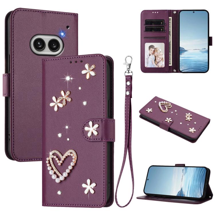 ZS01 Double-Layer Heart Floral Vegan Leather Phone Case with Wrist Strap, For Nothing Phone 3a Lite, For Nothing Phone 3, For Nothing CMF Phone 2 Pro, For Nothing Phone 3a, For Nothing Phone 3a Pro, For Nothing CMF Phone 1, For Nothing Phone 2a
