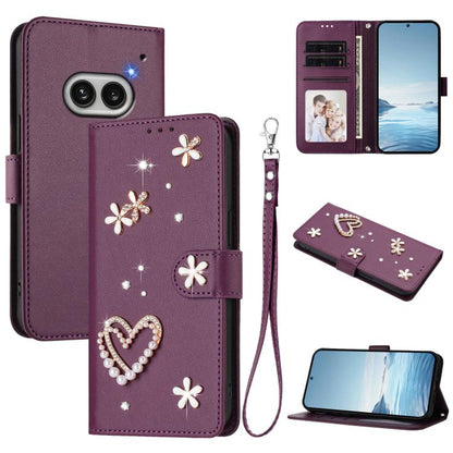 ZS01 Double-Layer Heart Floral Vegan Leather Phone Case with Wrist Strap, For Nothing Phone 3a Lite, For Nothing Phone 3, For Nothing CMF Phone 2 Pro, For Nothing Phone 3a, For Nothing Phone 3a Pro, For Nothing CMF Phone 1, For Nothing Phone 2a