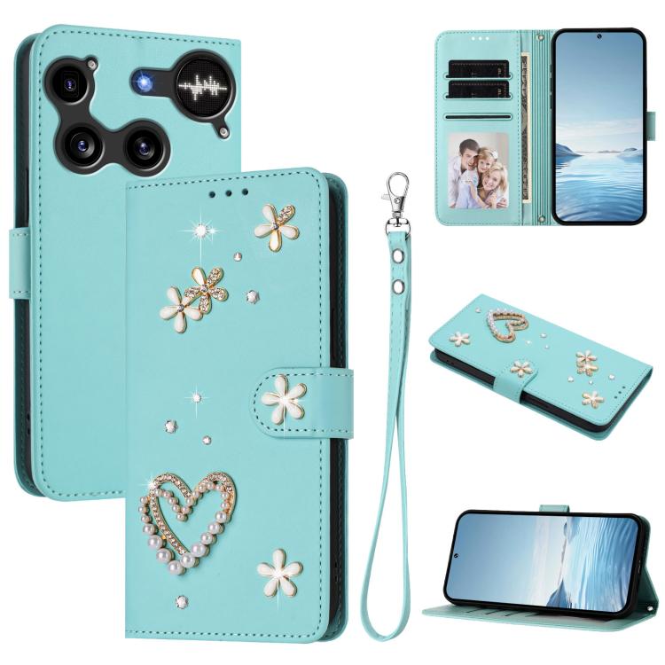 ZS01 Double-Layer Heart Floral Vegan Leather Phone Case with Wrist Strap, For Nothing Phone 3a Lite, For Nothing Phone 3, For Nothing CMF Phone 2 Pro, For Nothing Phone 3a, For Nothing Phone 3a Pro, For Nothing CMF Phone 1, For Nothing Phone 2a