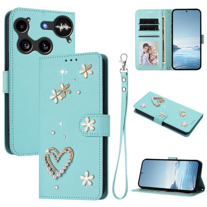 ZS01 Double-Layer Heart Floral Vegan Leather Phone Case with Wrist Strap, For Nothing Phone 3a Lite, For Nothing Phone 3, For Nothing CMF Phone 2 Pro, For Nothing Phone 3a, For Nothing Phone 3a Pro, For Nothing CMF Phone 1, For Nothing Phone 2a
