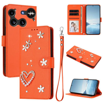 ZS01 Double-Layer Heart Floral Vegan Leather Phone Case with Wrist Strap, For Nothing Phone 3a Lite, For Nothing Phone 3, For Nothing CMF Phone 2 Pro, For Nothing Phone 3a, For Nothing Phone 3a Pro, For Nothing CMF Phone 1, For Nothing Phone 2a