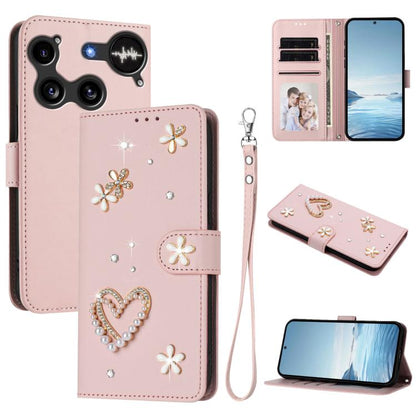 ZS01 Double-Layer Heart Floral Vegan Leather Phone Case with Wrist Strap, For Nothing Phone 3a Lite, For Nothing Phone 3, For Nothing CMF Phone 2 Pro, For Nothing Phone 3a, For Nothing Phone 3a Pro, For Nothing CMF Phone 1, For Nothing Phone 2a
