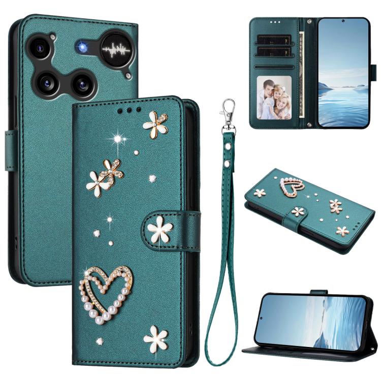 ZS01 Double-Layer Heart Floral Vegan Leather Phone Case with Wrist Strap, For Nothing Phone 3a Lite, For Nothing Phone 3, For Nothing CMF Phone 2 Pro, For Nothing Phone 3a, For Nothing Phone 3a Pro, For Nothing CMF Phone 1, For Nothing Phone 2a