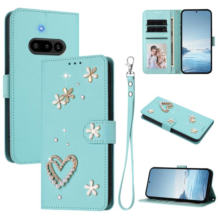 ZS01 Double-Layer Heart Floral Vegan Leather Phone Case with Wrist Strap, For Nothing Phone 3a Lite, For Nothing Phone 3, For Nothing CMF Phone 2 Pro, For Nothing Phone 3a, For Nothing Phone 3a Pro, For Nothing CMF Phone 1, For Nothing Phone 2a