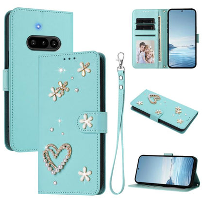 ZS01 Double-Layer Heart Floral Vegan Leather Phone Case with Wrist Strap, For Nothing Phone 3a Lite, For Nothing Phone 3, For Nothing CMF Phone 2 Pro, For Nothing Phone 3a, For Nothing Phone 3a Pro, For Nothing CMF Phone 1, For Nothing Phone 2a