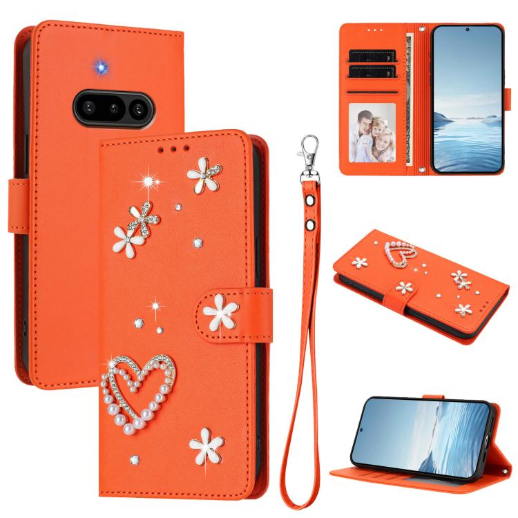 ZS01 Double-Layer Heart Floral Vegan Leather Phone Case with Wrist Strap, For Nothing Phone 3a Lite, For Nothing Phone 3, For Nothing CMF Phone 2 Pro, For Nothing Phone 3a, For Nothing Phone 3a Pro, For Nothing CMF Phone 1, For Nothing Phone 2a